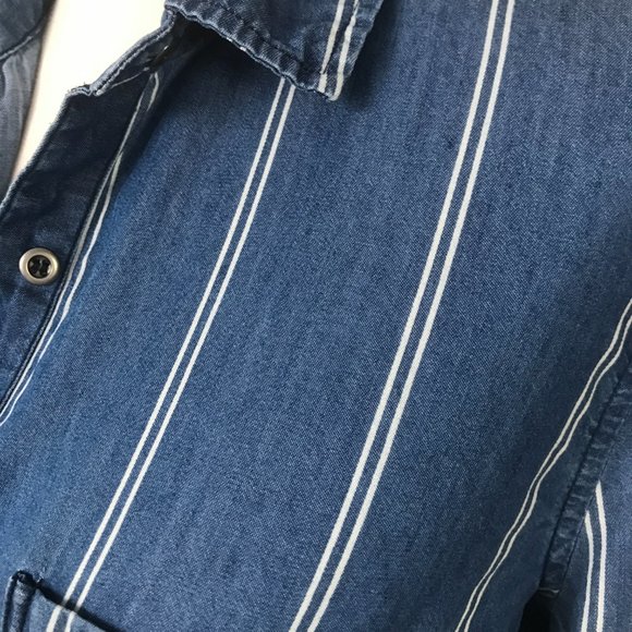 Blue White Striped Button Down Blouse - Picture 6 of 8